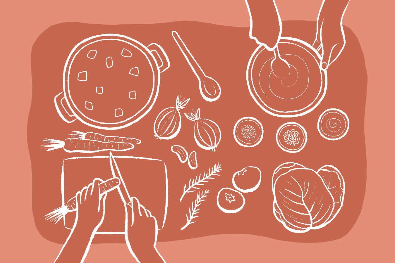 Animated graphic of people preparing food