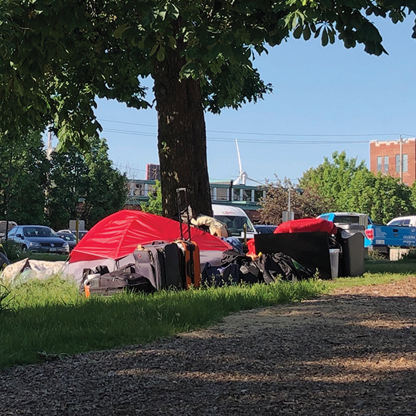 Image of tents in a park in downtown Toronto